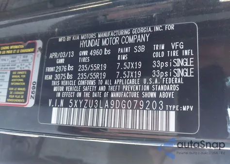 2013 Hyundai Santa Fe Sport 2.0T из США, поврежденный, VIN 5XYZU3LA9DG079203